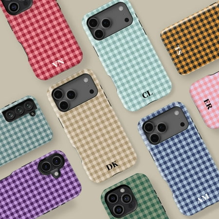 Custom Initial Gingham Check Case for iPhone Samsung Boho