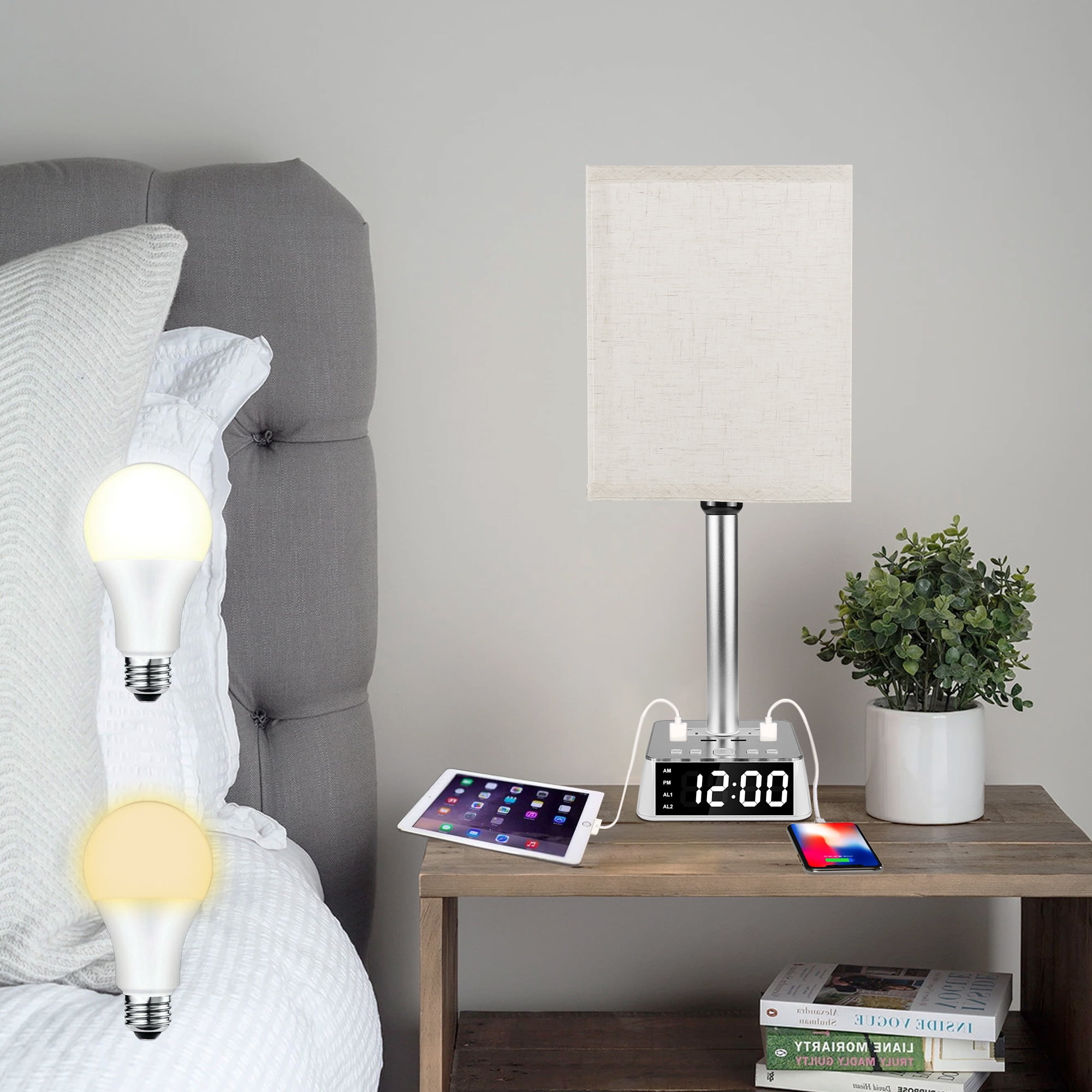 APGtek LED Desk Lamp, with 4 USB Charging Port and 2 AC Power Sockets,EyeCaring Lamp for Beside