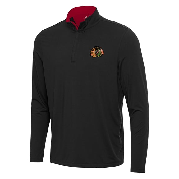 Men's Antigua Black/Red Chicago Blackhawks Content Quarter-Zip Pullover Top