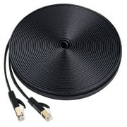 Cablevantage RJ45 Cat7 100FT Ethernet Network Gold Plated Cable Ultra-Thin Flat LAN Patch Lead Cord Clips for Switch/Router/Modem/Patch Panel/PS4/Xbox One Black