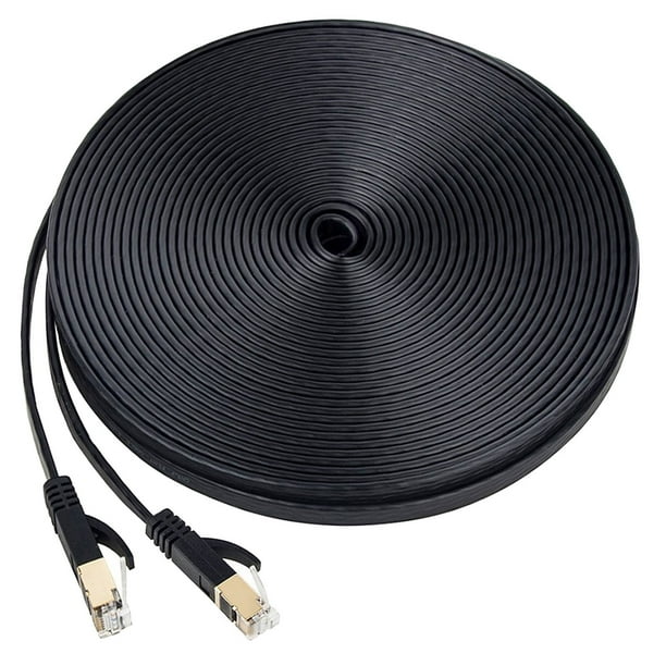 Cablevantage Rj45 Cat7 100ft Ethernet Network Gold Plated Cable Ultra Thin Flat Lan Patch Lead Cord Clips For Switch Router Modem Patch Panel Ps4 Xbox One Black Walmart Com Walmart Com