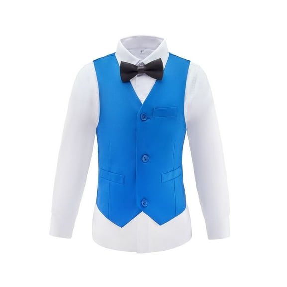 Visaccy Boy's Suit Vest Blue Business Boys Formal Dress Waistcoat Vest with 3 Pockets for Suit or Tuxedo Size 2T