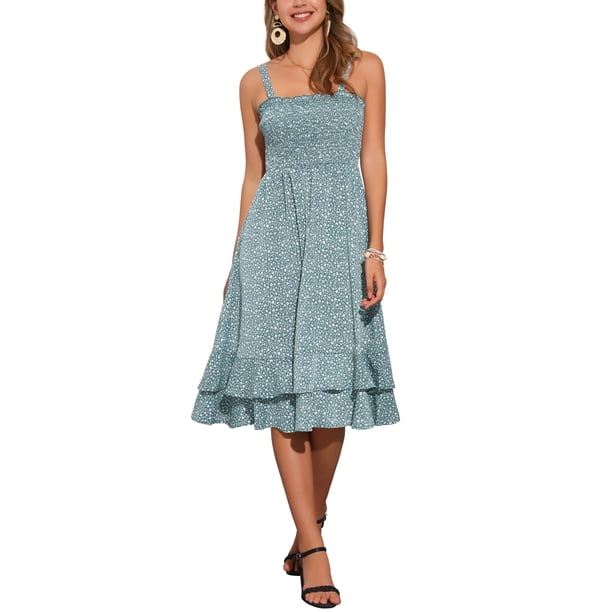 Vestido Floral INSPIRE CHIC para Mujer, Vestido Midi con Tirantes Espagueti y Volantes, Talla XS, Verde