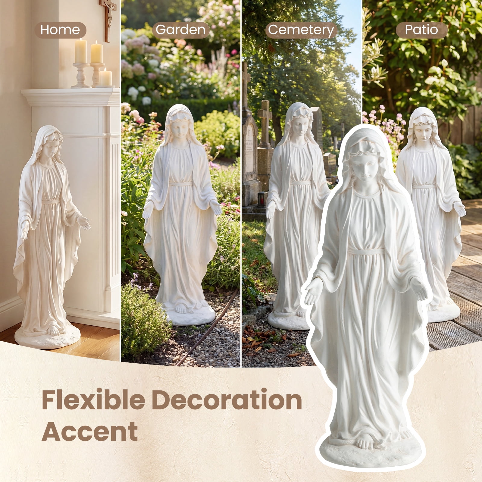 Costway 29.5" Virgin Mary Statue Tall Outdoor Religious Sculpture with Aged Finish for Yard