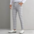 thumbnail image 3 of qucoqpe Men's Plaid Dress Business Pants with Pockets Casual Skinny Chino Pants Slim Fit Tapered Leg Stretch Trousers, 3 of 7