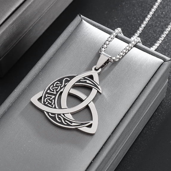 Viking Triskelion Knot Moon 201 Stainless Steel Pendant Necklaces for Men Stainless Steel color 23.62 inch(60cm)