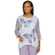 Alfred Dunner Womens Petite Butterfly Popcorn Mesh Top With Necklace