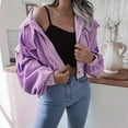 thumbnail image 5 of tklpehg Winter Jackets For Women Button Short Coats Leisure Long Sleeve Loose Fall Coat Overcoat Solid Color Outwear Purple XL, 5 of 8