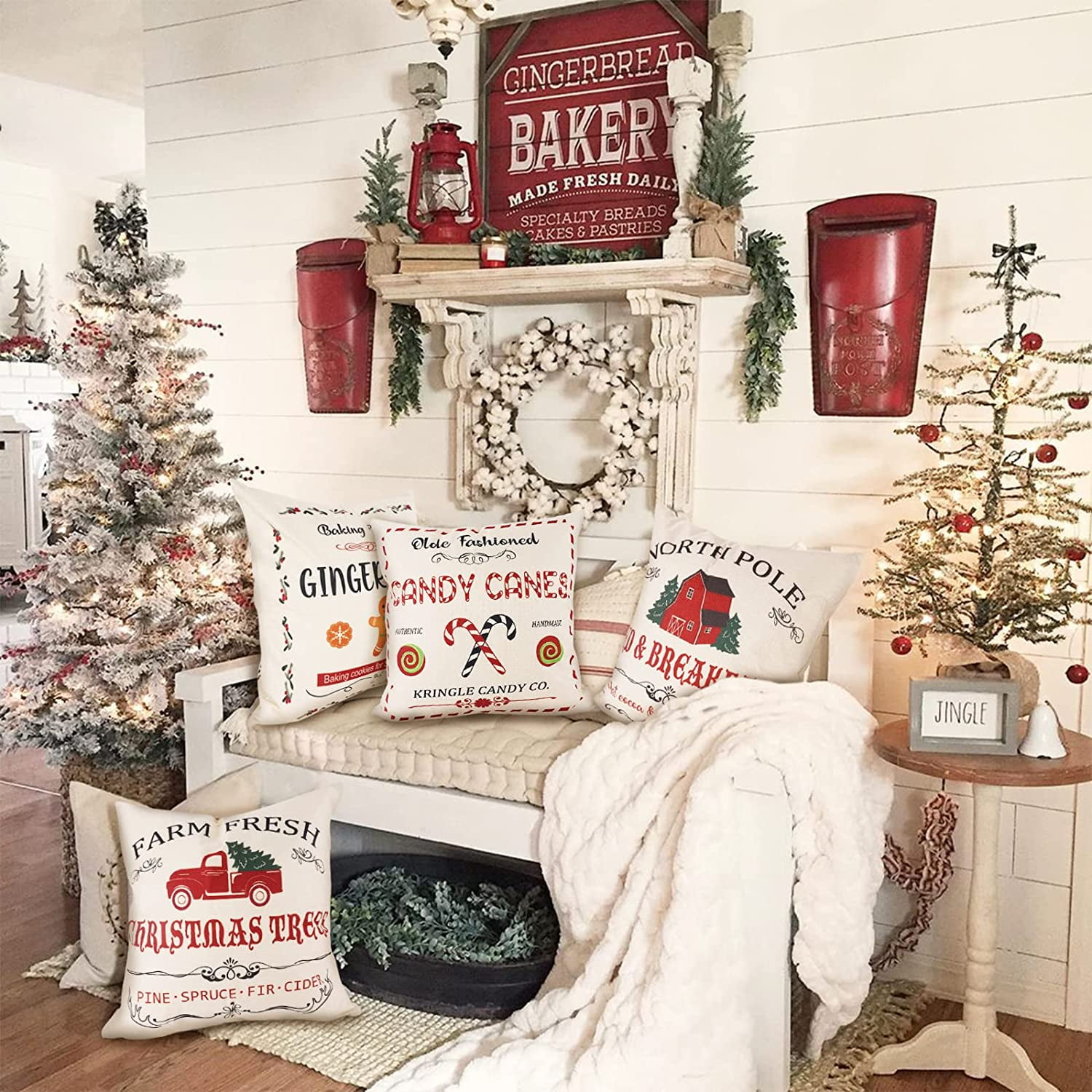  Candy Cane Throw Pillow Cover, Merry Christmas Cotton Cushion  Case, Candy Cane 24 x 24 Pillowcase, Christmas Pillow Cases with Hidden  Zipper Decor for Sofa Bedroom Car Couch : Home 