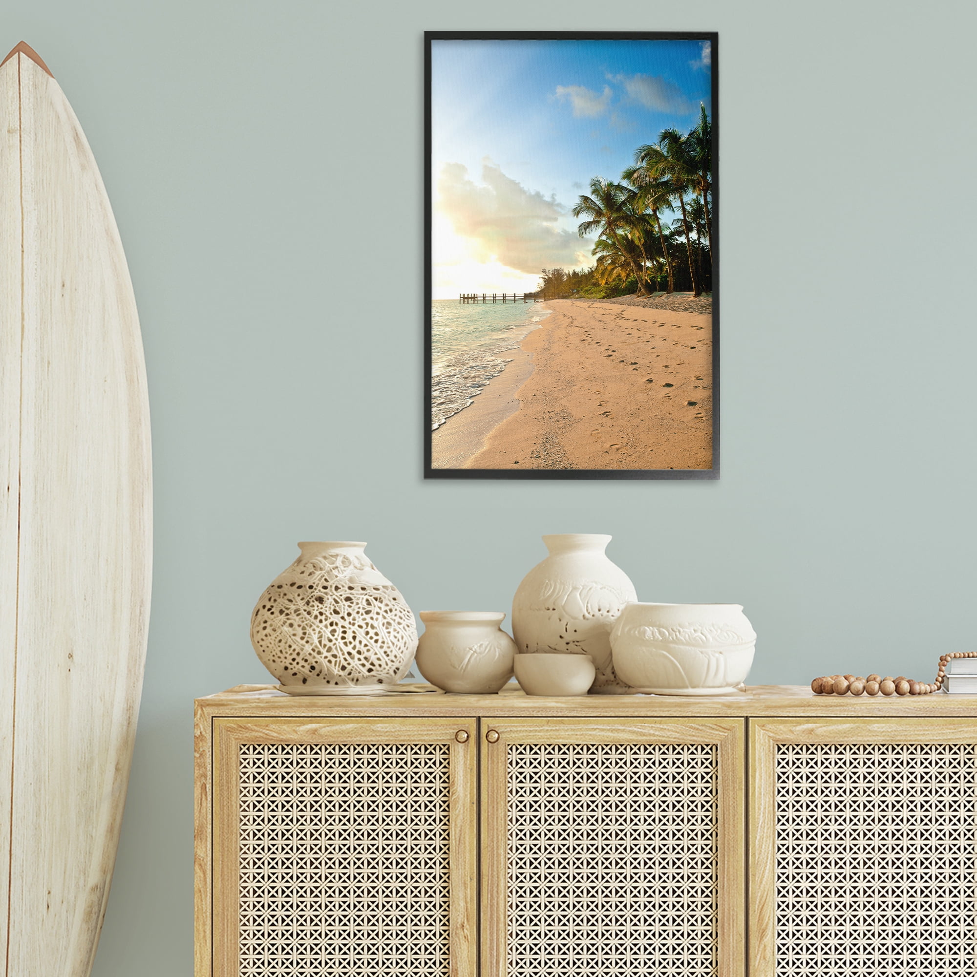 Stupell Industries Sandy Footprints Shore Coastal Photography Black Framed Art Print Wall Art, 20 x 30