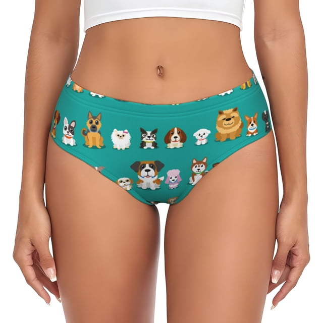 Balery Cartoon Dogs Ropa Interior de Algodón para Mujer con Dibujo – Braguitas Cómodas y Elásticas, Estilo Clásico-3X-Large