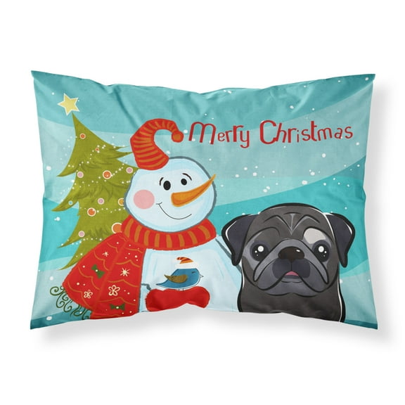 Carolines Treasures BB1883PILLOWCASE Snowman with Black Pug Fabric Standard Pillowcase Standard multicolor