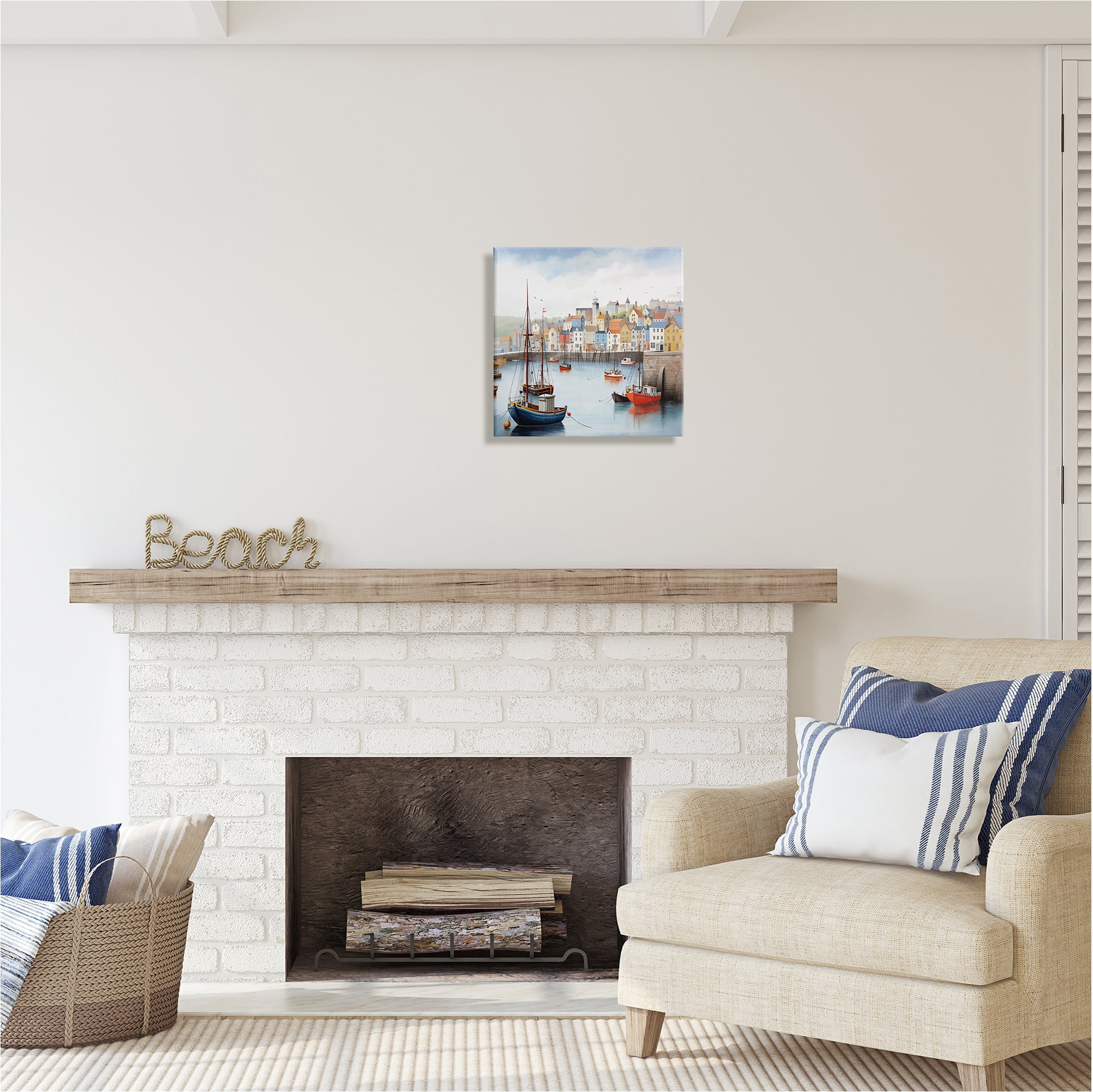 Stupell Industries Waterfront Town Marina Transportation Painting Gallery Wrapped Canvas Art Print Wall Art, 17 x 17