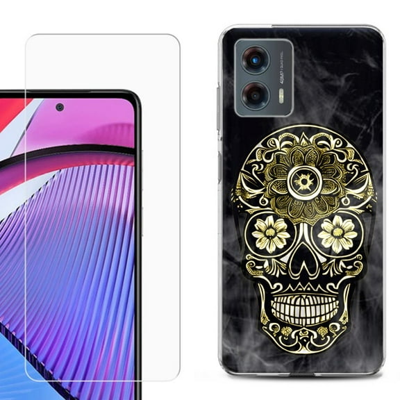 OneToughShield ® Compatible with Motorola Moto G 5G 2023, Shockproof Phone Case, with Tempered Glass Screen Protector - Skull Smoke