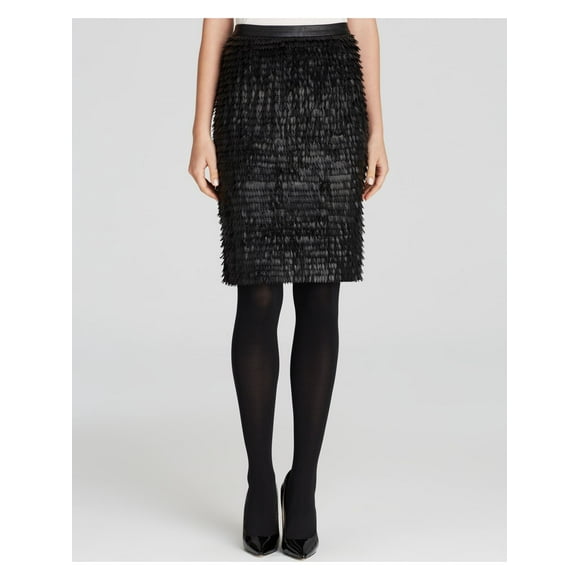 CATHERINE MALANDRINO Womens Black Fringed Above The Knee Pencil Skirt Size: 0
