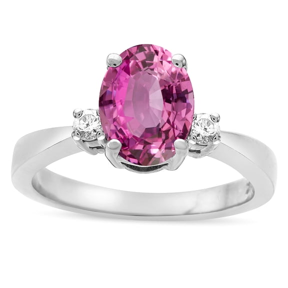 Star K � 3 Three Stone Oval Created Pink Sapphire Classic Engagement Promise Ring