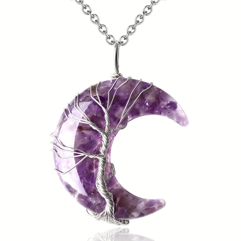 Handcrafted Crescent Moon Necklace for Women 7 Color Natural Gemstone Pendant with Stainless Steel Chain Christmas Birthday Anniversary Jewelry Gift