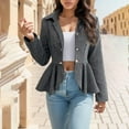 thumbnail image 2 of XFLWAM Womens Peplum Hem Blazer Jacket Open Front Button Down Business Work Office Tunic Coats Solid Color Tops Gray XL, 2 of 7