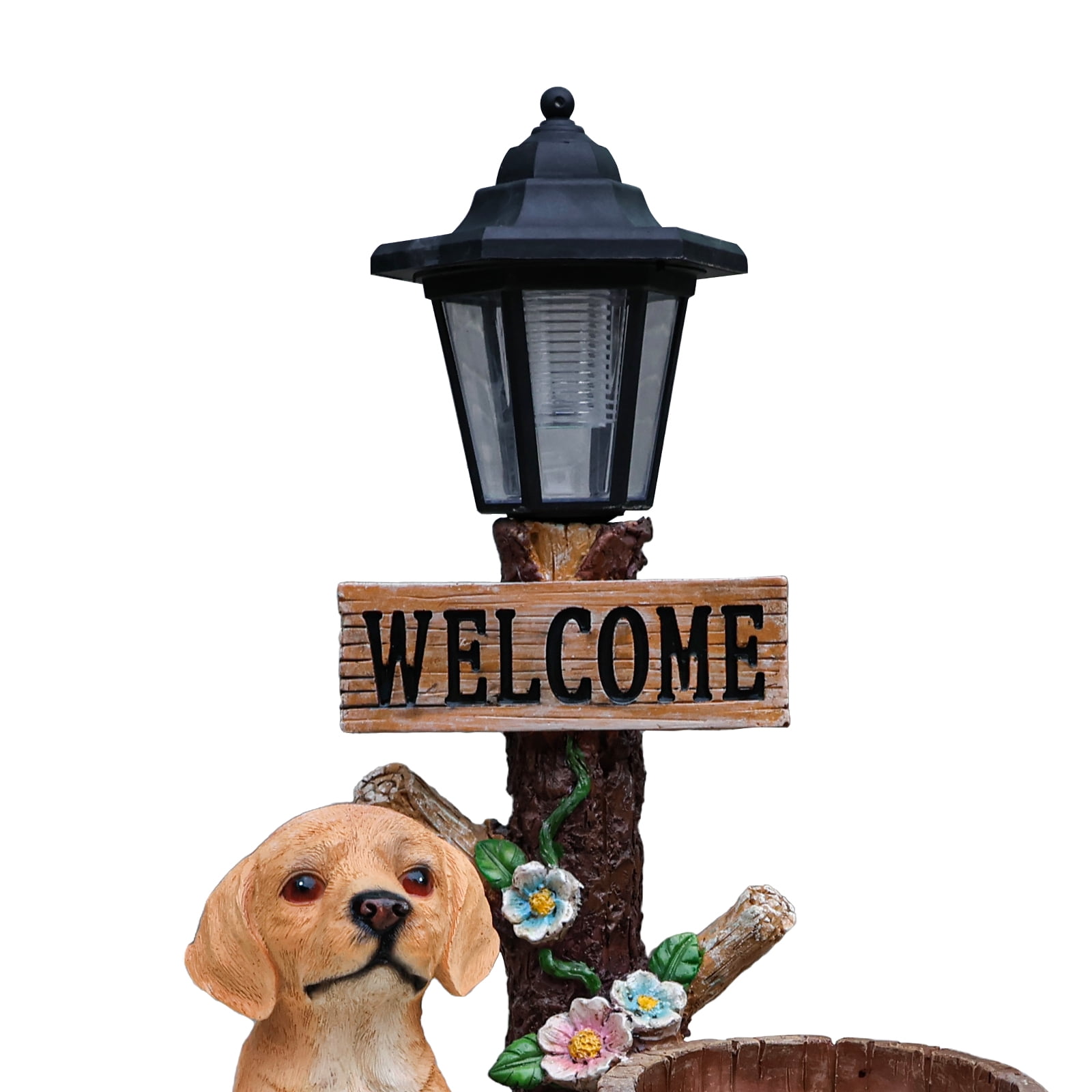 18.5" H Solar Garden Statue Planter,Resin Labrador Figurine with Solar LED Light,Garden Sculptures with Flowerpot Decor for Yard Art Lawn Ornaments Porch Patio Balcony,Brown