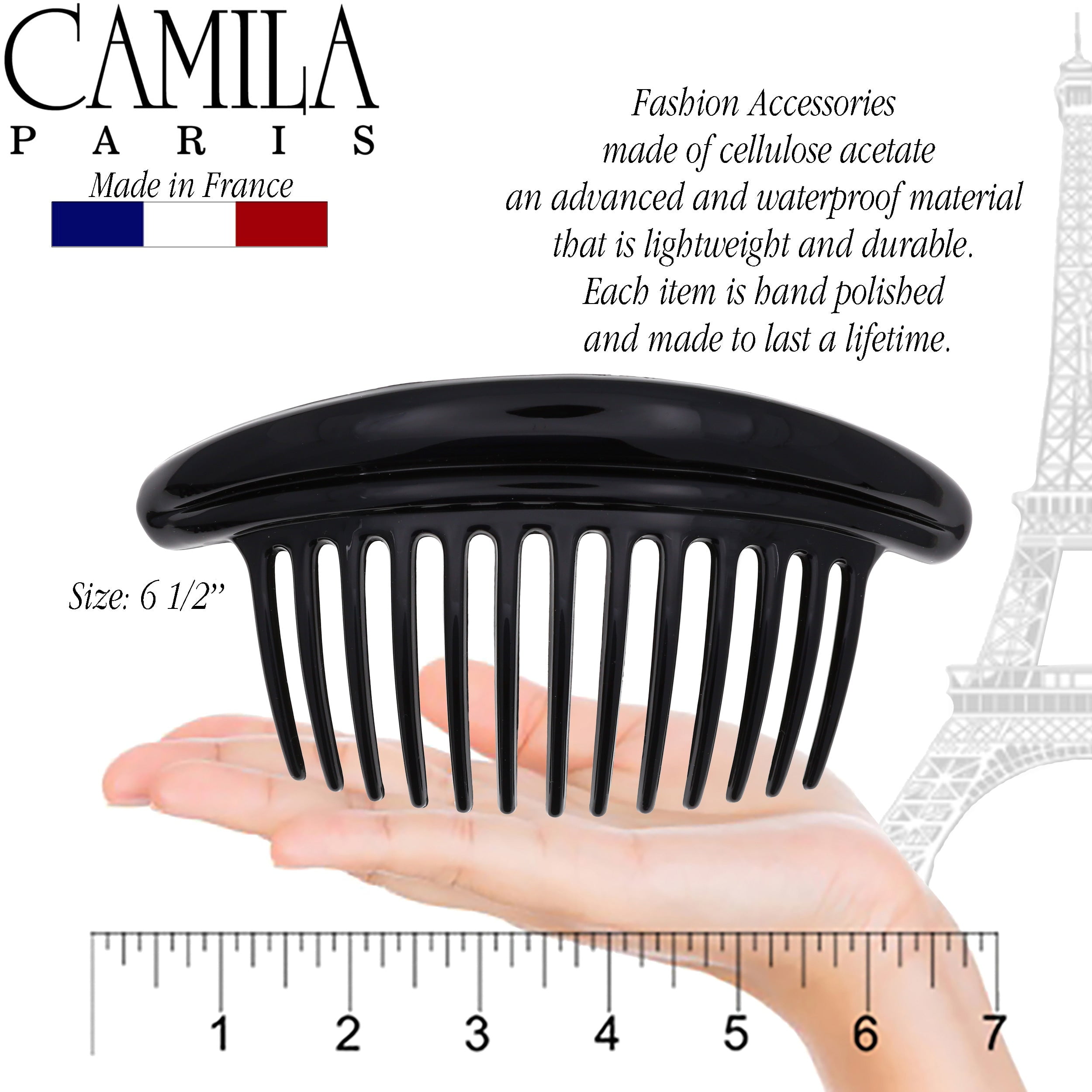Camila Paris CP3329 French Hair Side Combs Amber Interlocking Combs French Twist Hair Combs, Strong Hold Hair Clips for Women Bun Chignon, Up-Do Styling Girls Hair Accessories Made in France