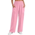 thumbnail image 6 of Women's Smocked Waist Pants Fashion Casual Solid Color Pants Pocket Elastic Waist Comfortable Fold Long Pants, 6 of 7