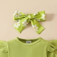 thumbnail image 5 of CAICJ98 Baby Girl Clothes Fall Winter Outfit Long Sleeve Ruffle Romper Plaid Skirt Bow Headband 3 Pcs Set Green,Size 12-18 Months, 5 of 7
