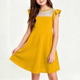 thumbnail image 3 of HAOTAGS Girls Dresses Fashionable Flutter Sleeves Round Neck Summer Casual Dress Yellow Size 10, 3 of 7
