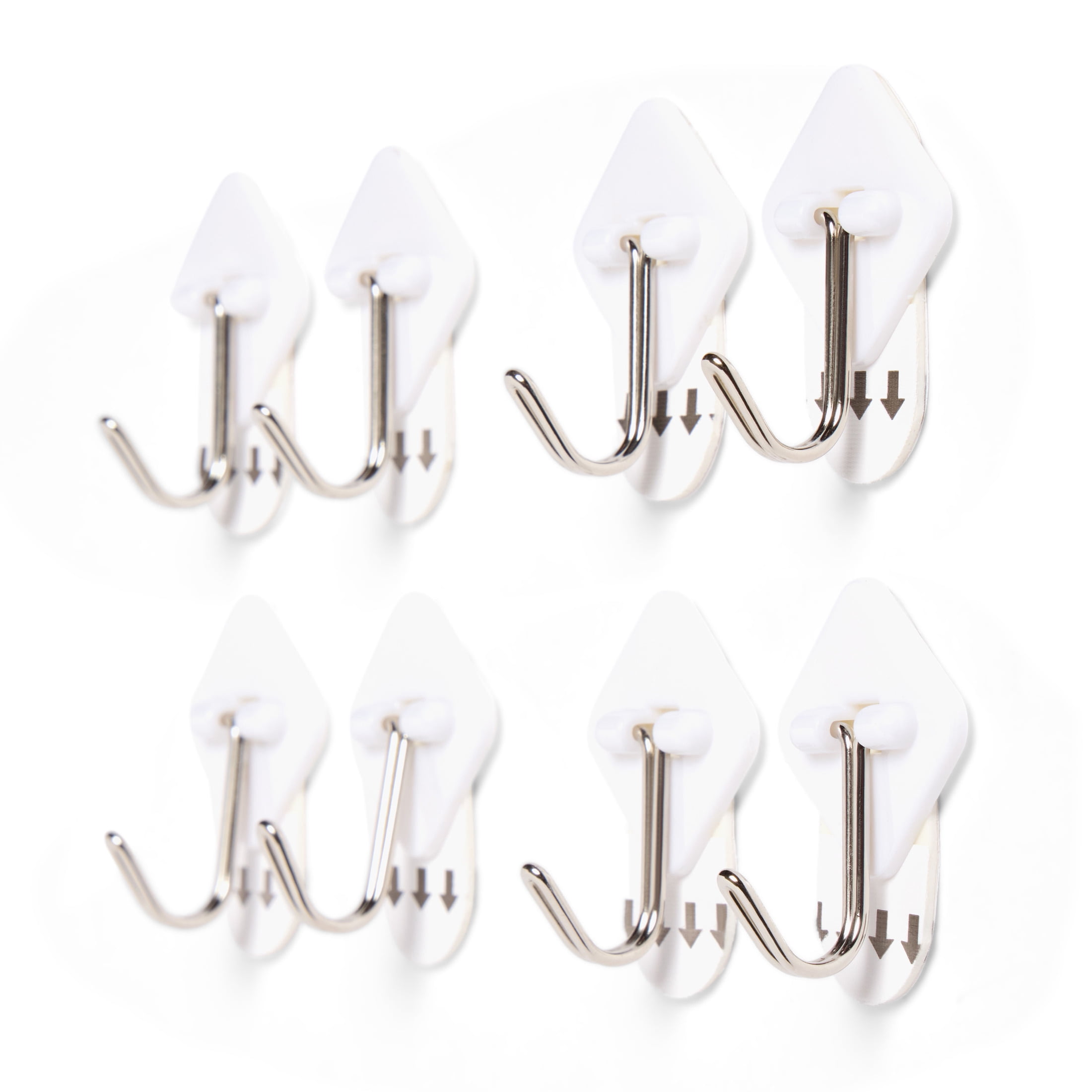 (2 pack) Hyper Tough Medium Removable Hinged Hooks, Oval Plastic Hooks for Hanging Keys, with 2 Strips, 1 lb Capacity, White, 8 Pc