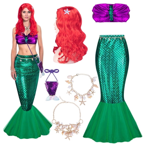 Ebaokuup 7-Piece Halloween Mermaid Costume Set for Women