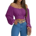 thumbnail image 1 of Solid Color Long Sleeved Women Off Shoulder Crop Tops Sexy Blouse, 1 of 5