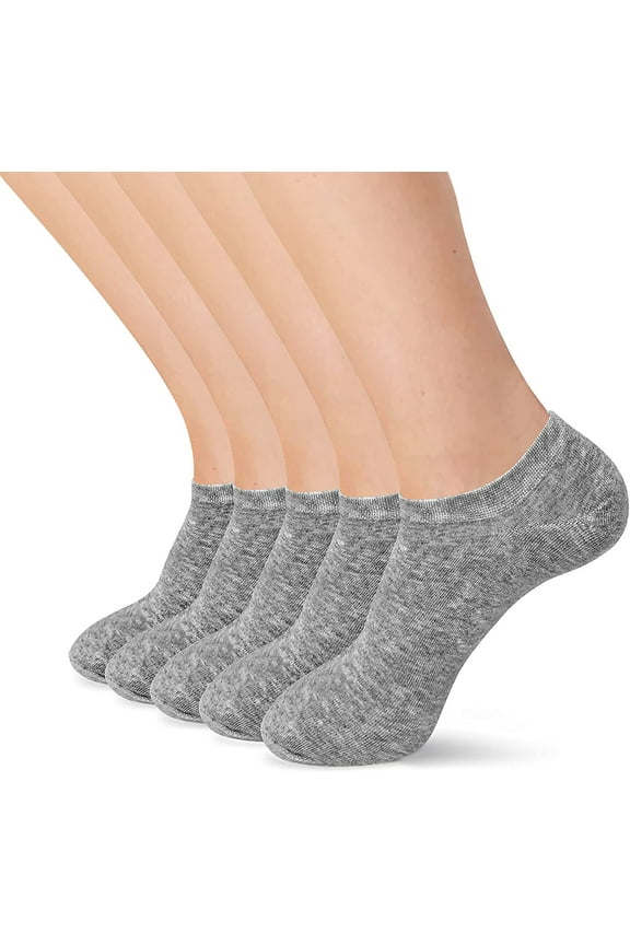 Women No Show Thin Bamboo Ankle Sock Soft Breathable Socks 5 Pairs (Grey, Medium)
