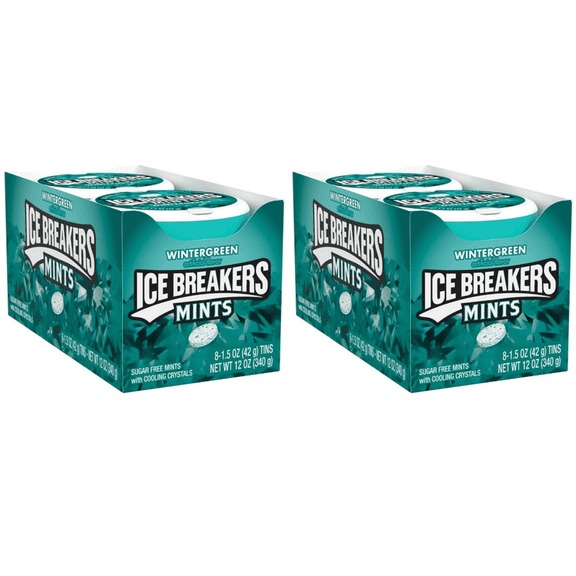 ICE BREAKERS WINTERGREEN Sugar Free Mints Tins, 1.5 Oz. 2 Pack (16 Count) DOUBLE UP and SAVE
