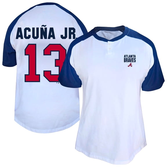 Women's Profile Ronald Acu-a Jr. White Atlanta Braves Plus Size Name & Number Raglan Henley T-Shirt