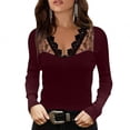 thumbnail image 4 of Blusa informal de manga larga con retazos de encaje y cuello en V para mujer Pompotops gfhjh22894, 4 of 8