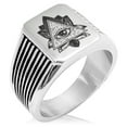 thumbnail image 1 of Stainless Steel All Seeing Eye Sacred Lotus Needle Stripe Pattern Biker Style Polished Ring, 1 of 1