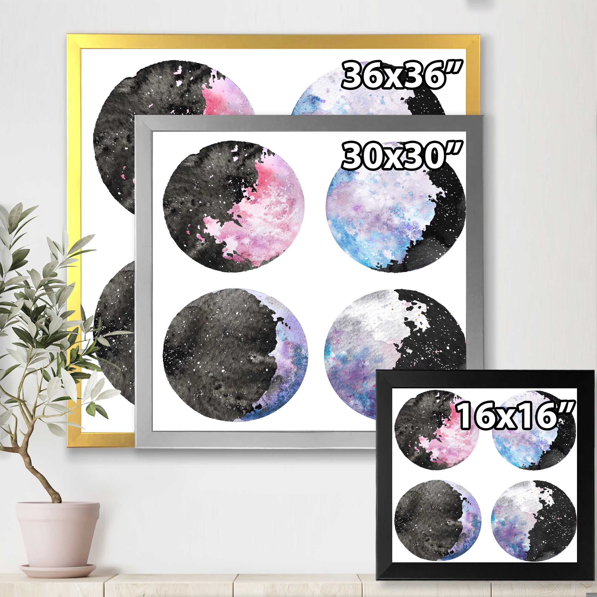 Designart 'Moon Phases With Sky and Stars' Bohemian & Eclectic Framed Art Print