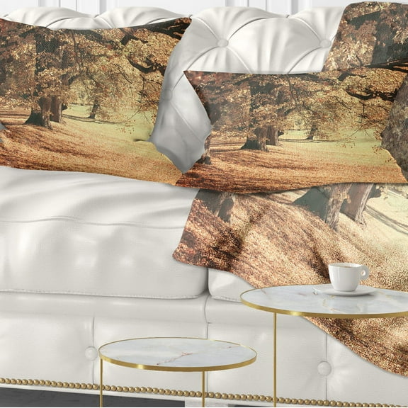 Designart Dreamy Imagery of Autumn Forest - Modern Forest Throw Pillow - 12x20