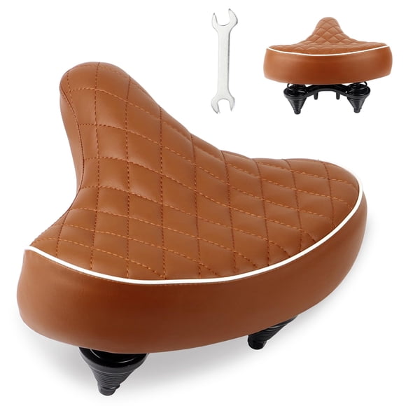 Asiento de bicicleta WEEROCK, ancho y suave, piel sintética, marrón, 26 x 27 x 6 cm