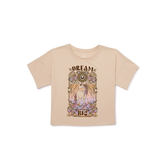 Wonder Nation Girls Cropped, Short Sleeve, Graphic T-Shirt, Sizes 4-18