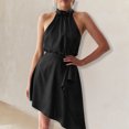 thumbnail image 4 of Femme Été Asymétrique Ourlet Auto Cravate Courte Robe(Noir),L, 4 of 6