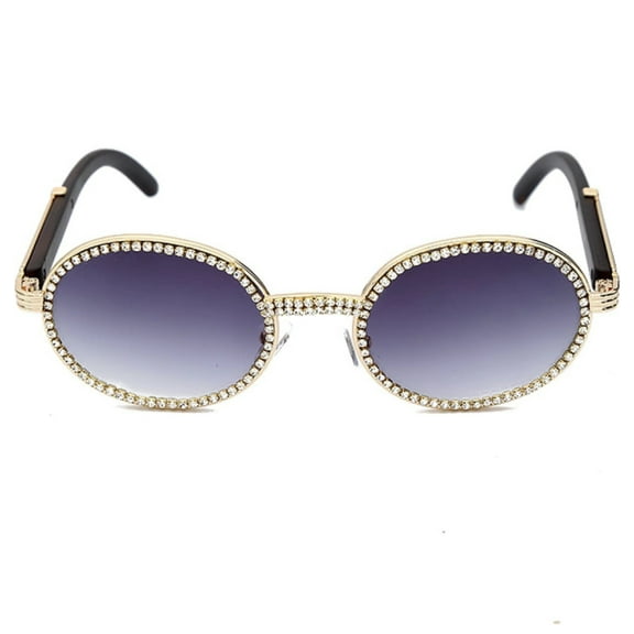 Oval Hip Hop Glasses Diamond Shades Black Lens Gold Classic Fashion