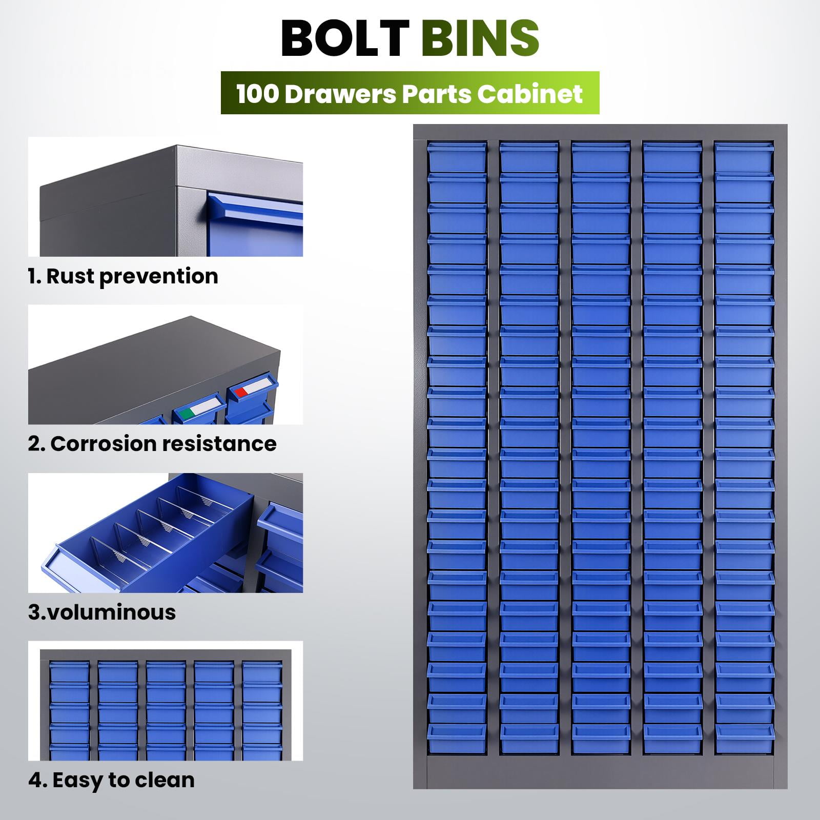 100 Drawers Parts Storage Cabinet, Hardware Tool Cabinet with Dividers and Labels, Tool Storage Cabinet with Plastic Drawers, Nut and Bolt Organizer for Garage Workshop Organization