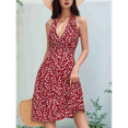 thumbnail image 3 of Women'S Summer Sleeveless Wrap V Neck Floral Sundress Mini Dress Claret S, 3 of 5