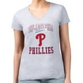 thumbnail image 4 of Women's G-III 4Her by Carl Banks Heather Gray Philadelphia Phillies Super-Slim Fit Lightweight Team Logo Graphic V-Neck, 4 of 5