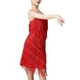 thumbnail image 2 of IBTOM CASTLE Women's Flapper Dress 1920s Sequin Tassel Latin Party Cocktail Dress Ballroom Dance Costume Vintage Fringe Dress S Red, 2 of 8