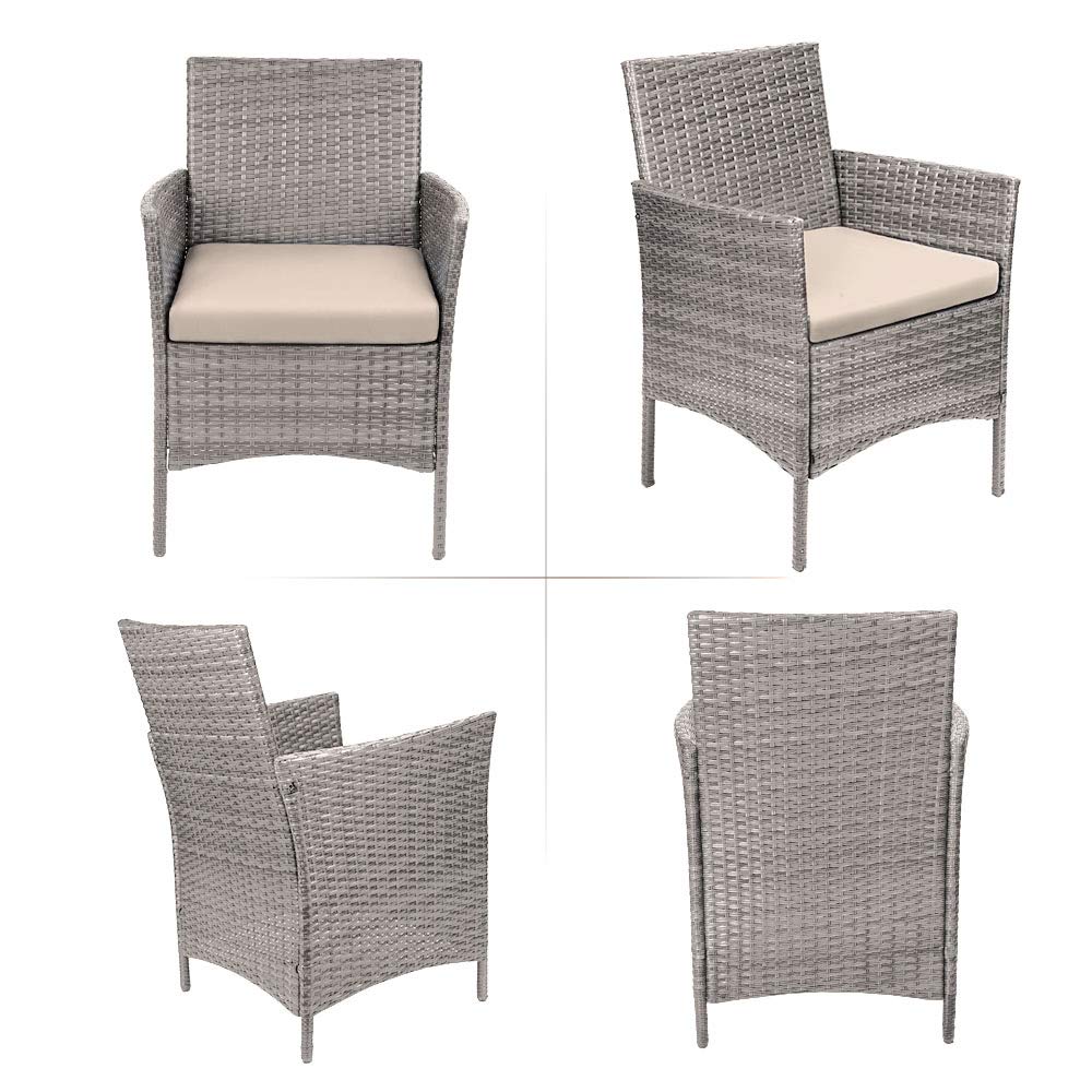 Lacoo 3 Pieces Outdoor Patio Furniture Gray PE Rattan Wicker Table and Chairs Set Bar Set with Cushioned Tempered Glass (Grey / Beige) 2 - image 3 of 6
