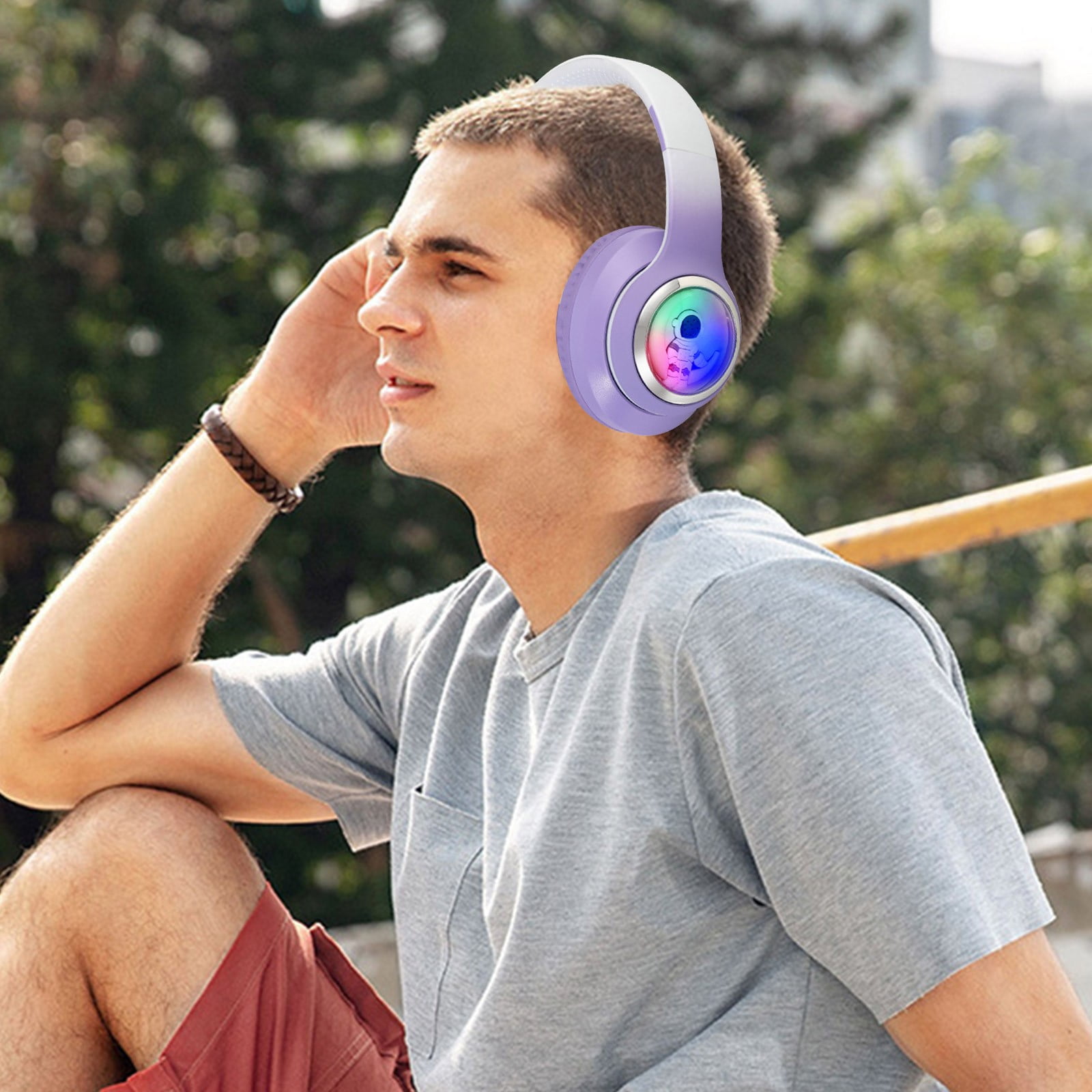 Noise Canceling Wireless Headphones Bluetooth Over The Ear Headset with Microphone and Alexa Built-in - Purple