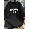 thumbnail image 1 of Men's Casual Short Sleeve T-Shirt with Playful Cat Face & MEOW Graphic Print - 100% Cotton Round Neck Summer Tee, Machine Washable, White, Everyday Shirt, Relaxed Fit Shirt, Breathable Fabric, 1 of 6