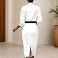 thumbnail image 7 of Idoravan Fashion Women's 3/4 Sleeve Turndown Collar Solid Button Casual Summer Dress, 7 of 7