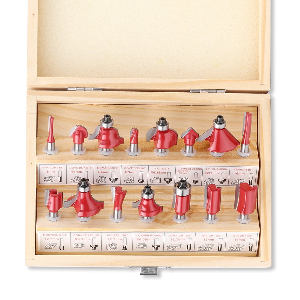 15-Piece Router Bit Set - Wooden Box Packaging - Professional ...